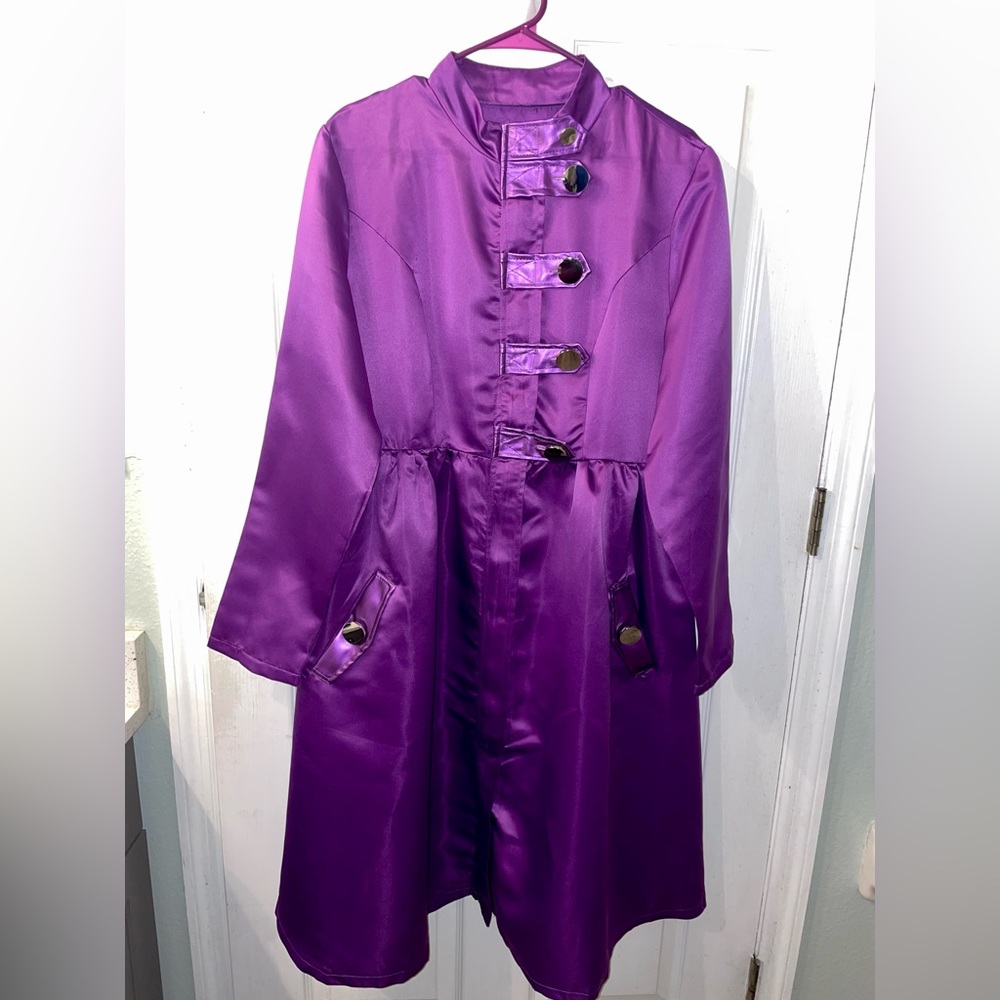 Faux Leather Trims Button Detail A-line Dress in Purple